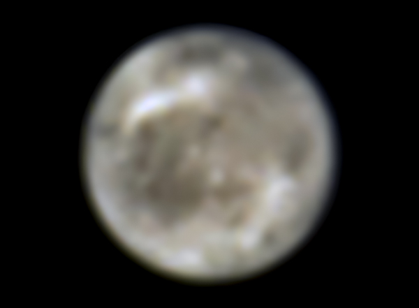 An image of Jupiter's moon Ganymede that was taken by NASA's Hubble Space Telescope half a billion miles (over 600 million kilometers) away...in 1996.