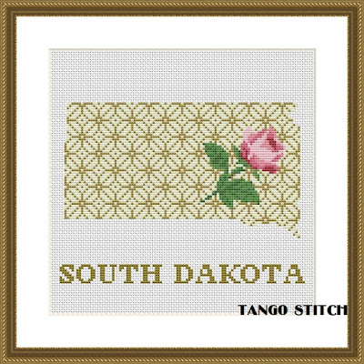 South Dakota map cross stitch pattern floral ornament embroidery - Tango Stitch
