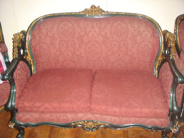 sofa before and after, chair before and after, pink chair, green sofa, french chair, ornate chair, french sofa, ornate sofa