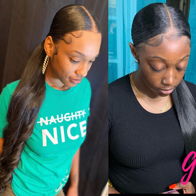 Middle part weave ponytail for black hair