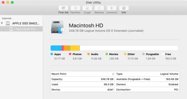 MacOS membaca disk drive dengan sistem desimal