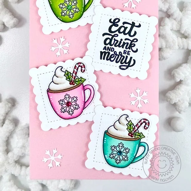 Sunny Studio Stamps: Merry Mocha Holiday Card by Hanh Nguyen (featuring Scalloped Square Dies, Basic Mini Shape Dies)