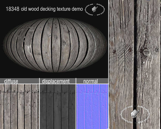 Old wood decking texture tiled and maps