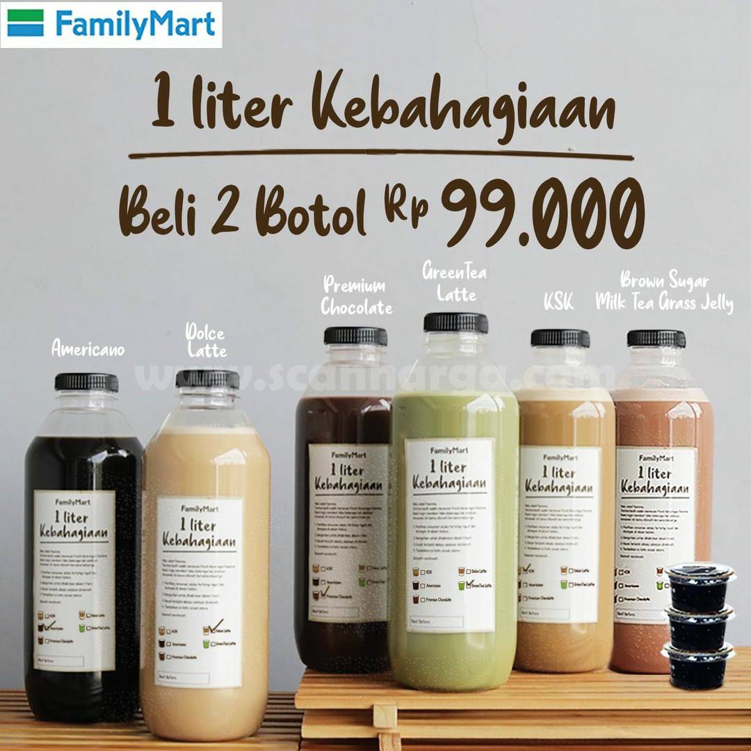 FAMILY MART Promo BELI 2 Botol 1 Liter Kebahagiaan cuma Rp. 99.000