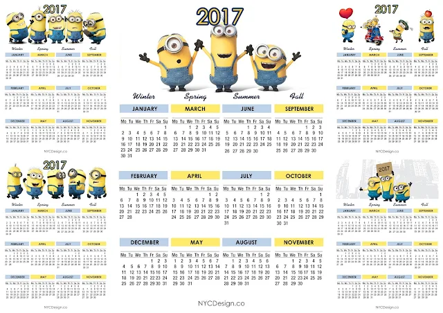 Calendario 2017 de los Minions para Imprimir Gratis. 