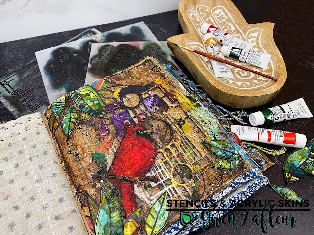 Stencils & Acrylic Skins - Art Journal Tutorial by Gwen Lafleur