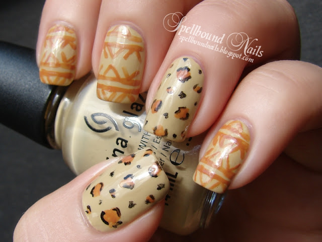 On Safari China Glaze collection khaki color nail polish nailart nails art tribal leopard print Spellbound swatch
