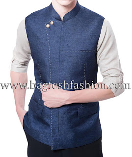 Bagtesh Fashion Designs Amazing Look Navy Blue Nehru Jacket