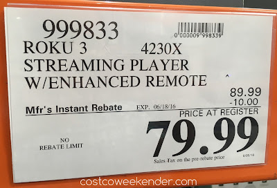 Deal for the Roku 3 Streaming Player at Costco