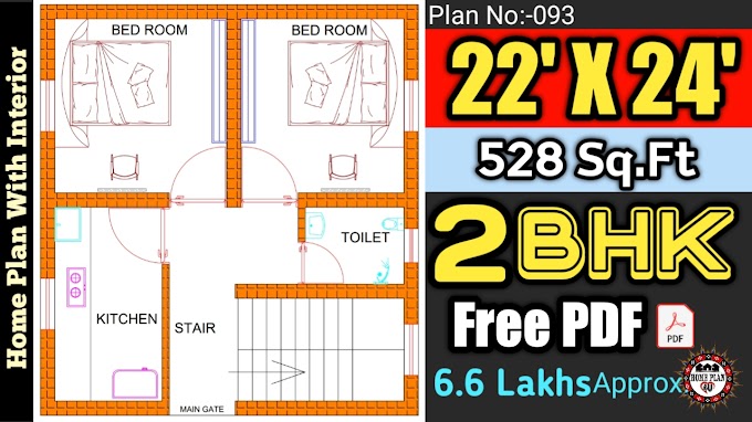 22' X 24' | 528 square feet | 2Bhk house | Plan No. 093