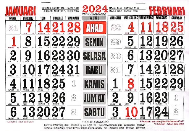 Kalender Februari 2024 lengkap dengan tanggal merah dan keterangannya