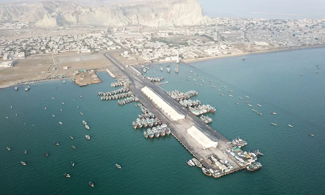The photograph captures the Gwadar Port in the southwestern region of Pakistan, taken on January 29, 2018, as depicted by Xinhua.