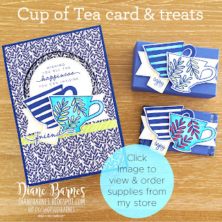 Handmade tea and friendship card and decorated treat box made with Stampin Up Cup of Tea, Happiness Abounds stamp sets and bundles, Stylish Shapes dies, Butterfly Kisses paper. Card by Di Barnes - Indpependent Demonstrator in Sydney Australia - cardmaking - stamping - card challenges - colourmehappy