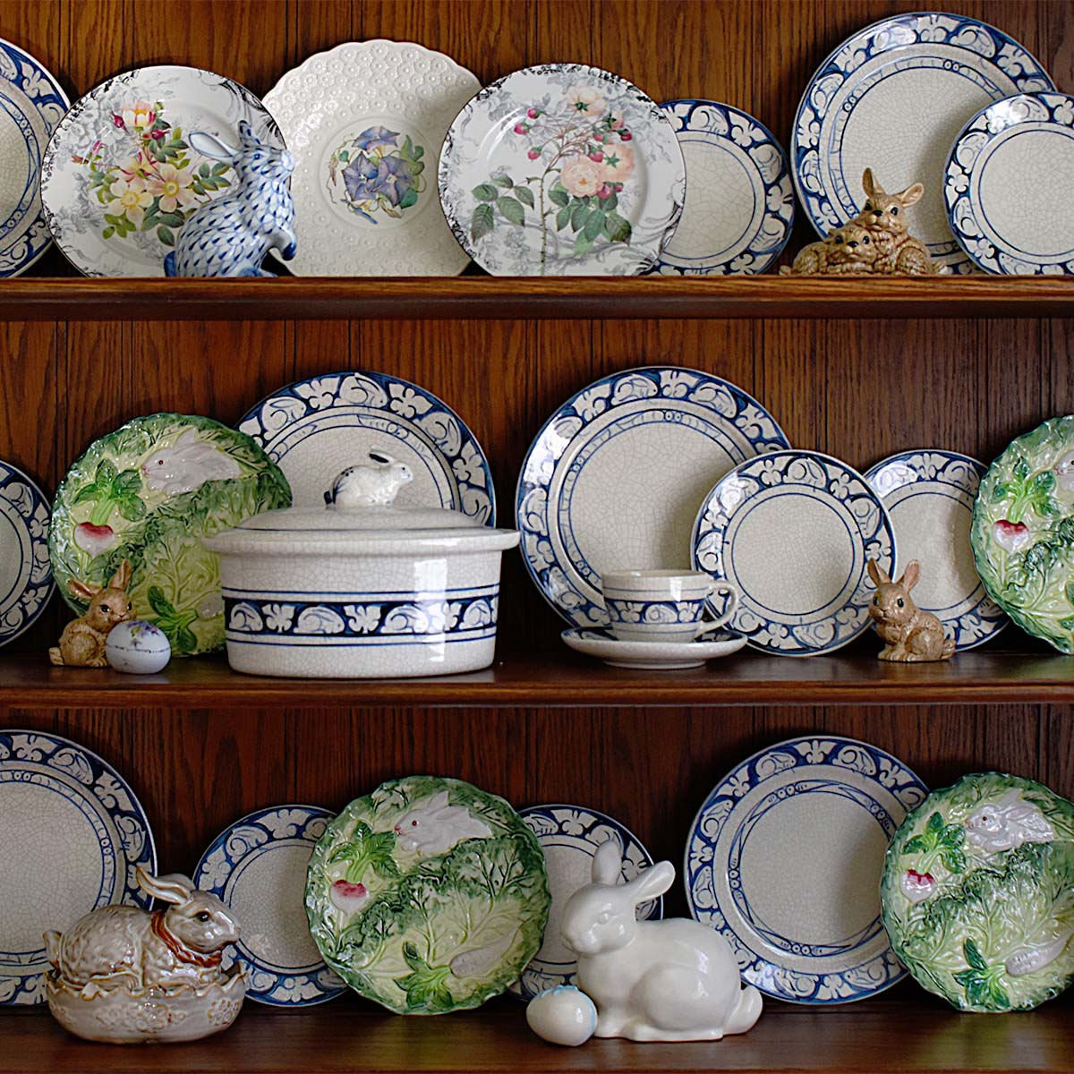 Jeanne Selep easter china cabinet hutch with Dedham china