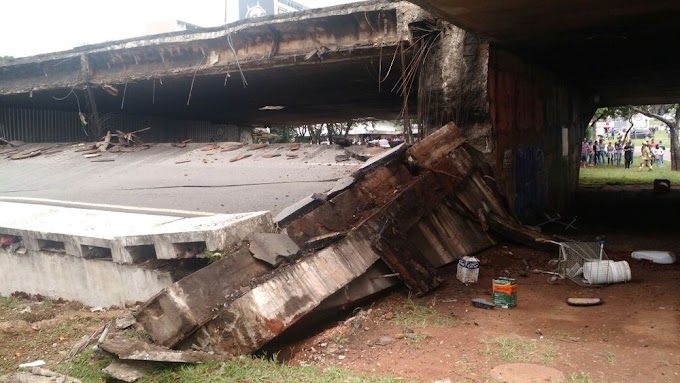 Parte do viaduto Sul desaba no centro de Brasília.