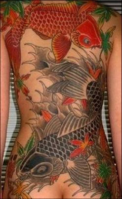 Japanese Koi Fish Tattoo on Back Girl