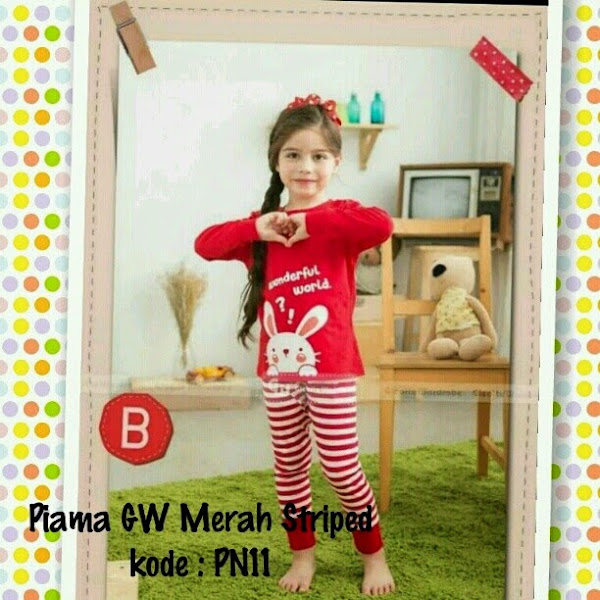 Baju Celana Lengan Panjang Geolite Wardrobe GW Murah  Grosir Ecer Merah Striped