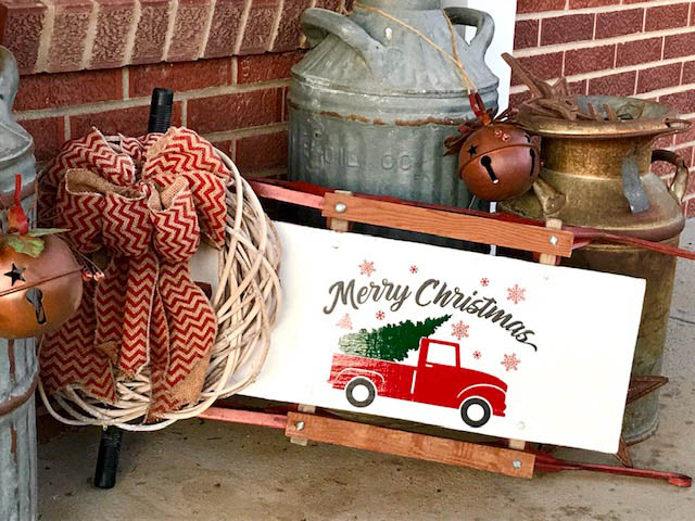 Vintage Sled with Vinyl Decal by Thistle Thicket Studio. www.thistlethicketstudio.com