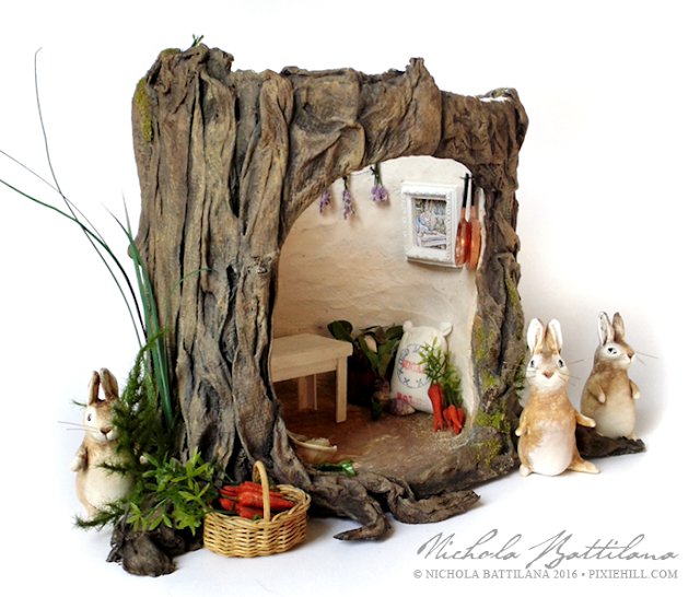 Beatrix Potter Tribute - Stump house and bunnies - Nichola Battilana