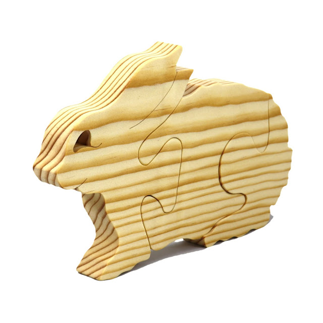 Handmade Wood Toy Rabbit Puzzle A Simple Three Part Puzzle for Toddlers an Preschoolers
