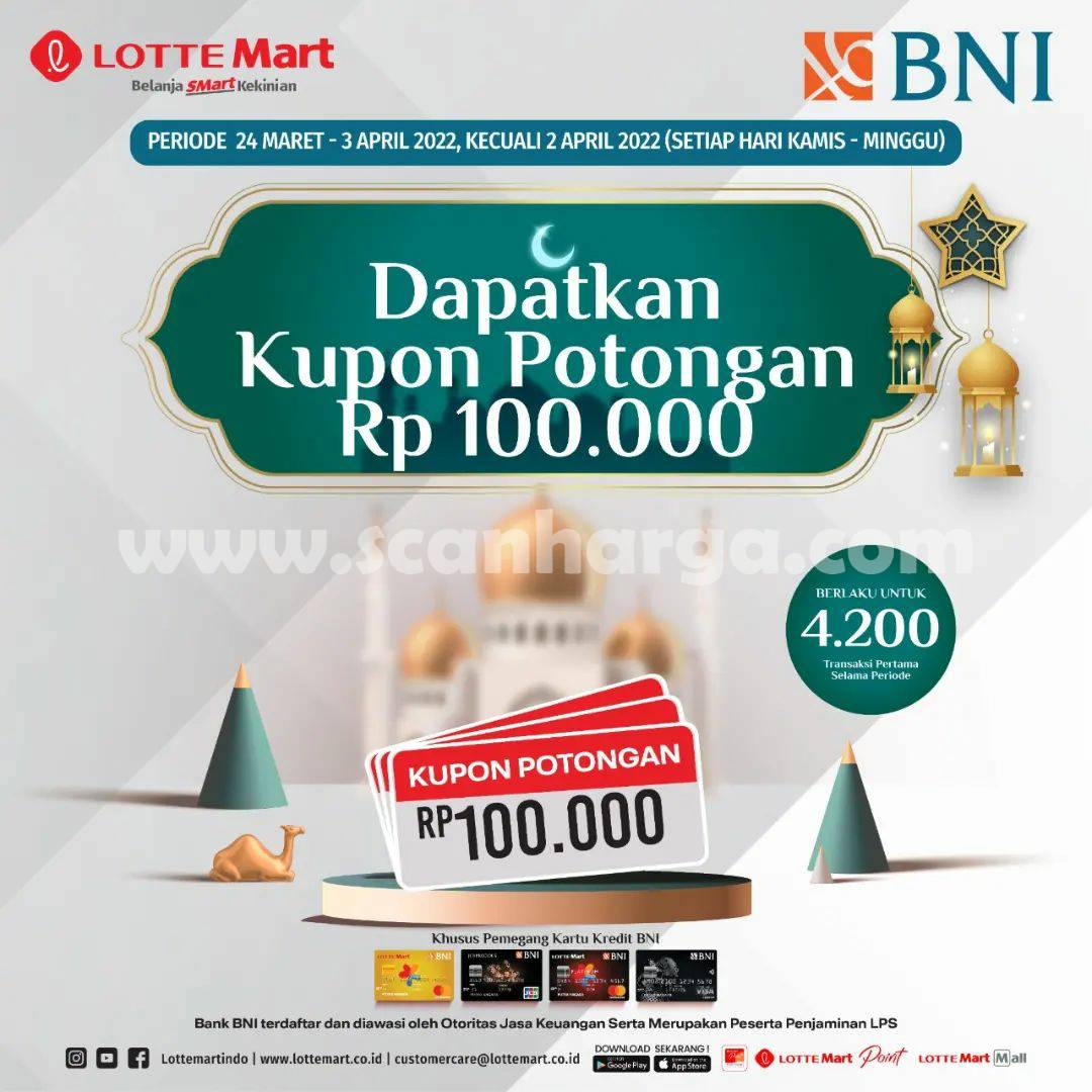 Promo LOTTEMART Kupon Potongan 100.000 dengan Kartu Kredit BNI