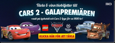 Cars2 tävling - vinn biljetter till galapremiör och hotell