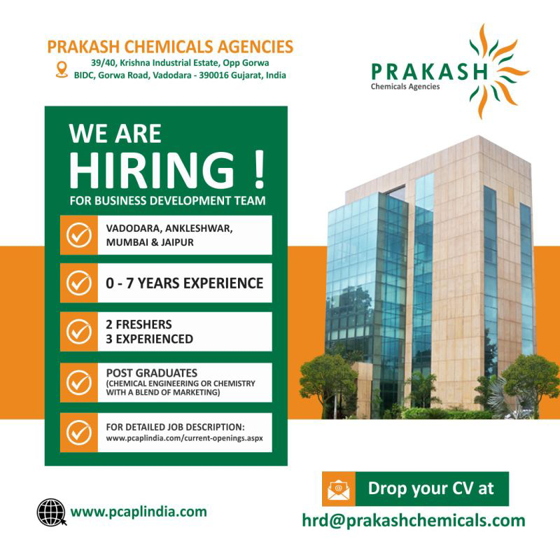 Job Available's for Prakash  Chemicals Agencies Job Vacancy for Fresher’s & Experienced Post Graduate Chemical Engineering/ Chemistry