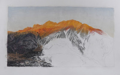 realistic mountain drawing coloured pencils