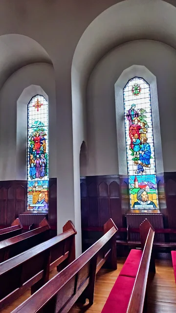 Stained glass windows at the Akureyri Church in Iceland