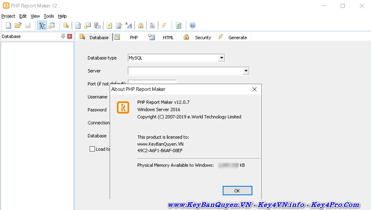 Download và cài đặt e-World Tech PHP Report Maker 12.0.7 Full Key, Tạo báo cáo Website từ các cơ sở dữ liệu.