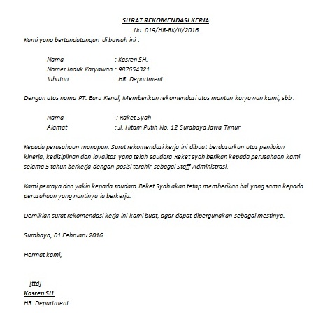  Contoh  Surat  Rekomendasi  Kerja  Lebih Berpeluang Cara 