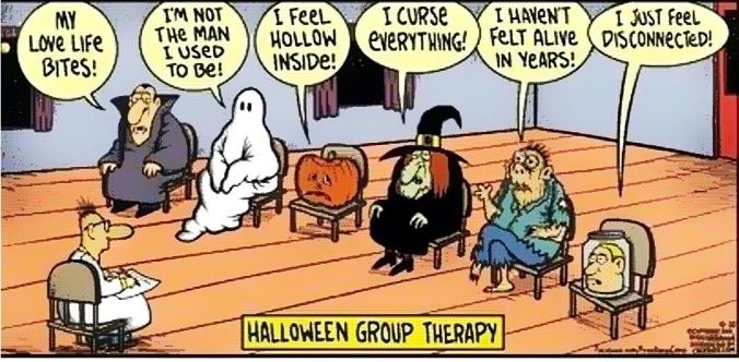 Halloween group therapy! - Funny Happy Halloween memes pictures, photos, images, pics, captions, jokes, quotes, wishes, quotes, SMS, status, messages, wallpapers.