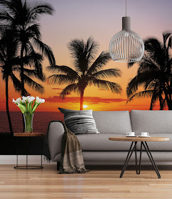 Fotomural Playa Puesta de sol con palmeras