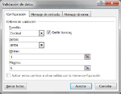 Resultado de imagen para valores permitidos en excel datos validacion de datos