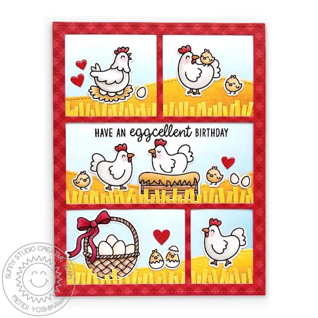 Sunny Studio Blog: Have an Eggcellent Birthday Comic Strip Style Punny Card (using Clucky Chickens Stamps)