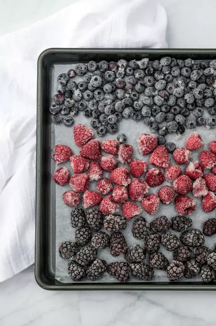 Baking sheet with frozen berries