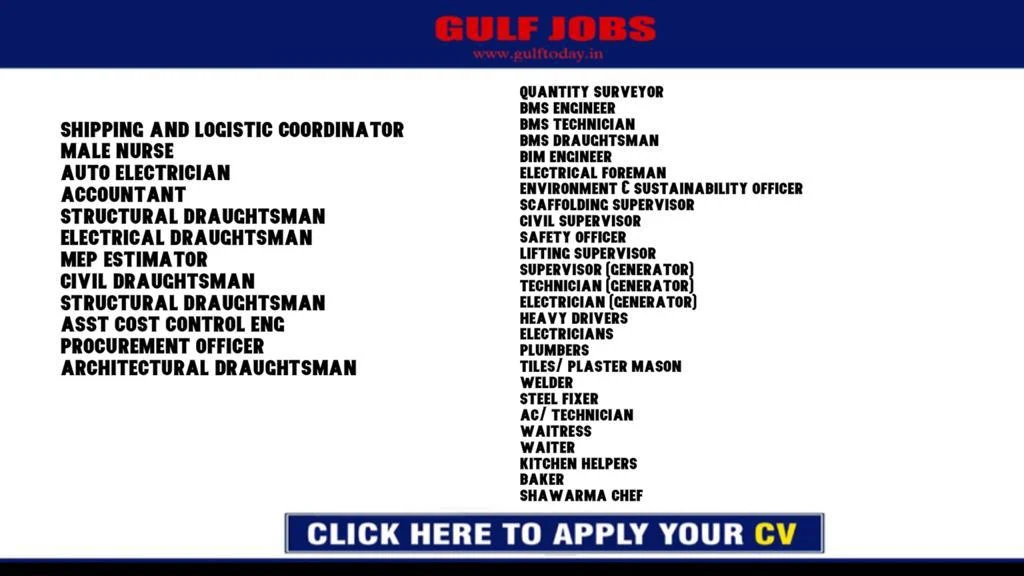 Qatar Jobs-Shipping and Logistic Coordinator -Male Nurse-Auto Electrician-Accountant-Structural Draughtsman-Electrical Draughtsman-MEP Estimator-Civil Draughtsman-Structural Draughtsman-Asst. Cost Control Eng.-Procurement Officer-Architectural Draughtsman-Quantity Surveyor-BMS Engineer-BMS Technician-BMS Draughtsman-BIM Engineer-Electrical Foreman