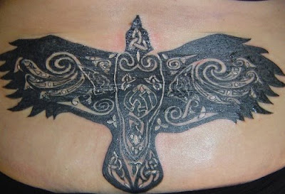 Lower Back Tribal Crow Tattoos