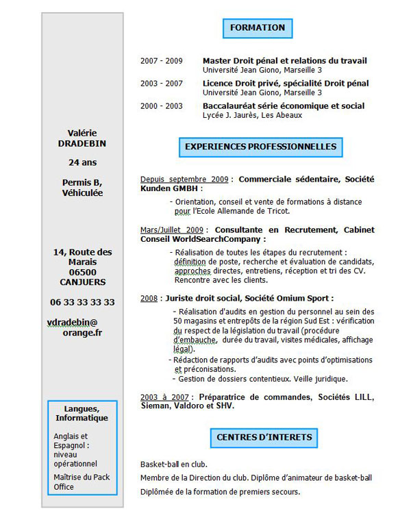 Télécharger CV (exemple 1)  Télécharger des projets et 