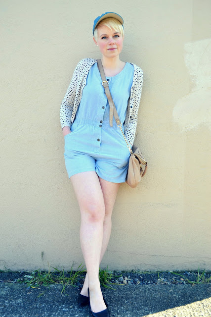 baseball cap, chambray, romper, vintage, polka dots, street style, how to, spring 2013, fleur d'elise, accessorize