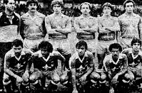 CALVO SOTELO C. F. - Puertollano, Ciudad Real, España - Temporada 1984-85 - Equipo del CALVO SOTELO de Puertollano que ocupó el 19º puesto en la Liga de 2ª División, descendiendo a 2ª B, con Juan Manuel Tartilán de entrenador