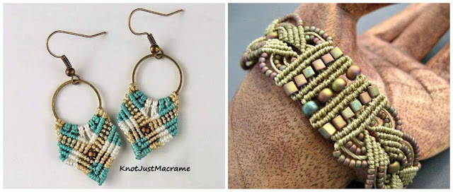 Gypsy earrings and Leaves micro macrame bracelet classes by Sherri Stokey.