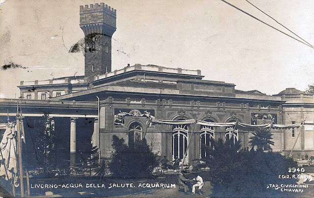 Vintage postcard, Acquarium, Acque della Salute, Terme del Corallo, Livorno