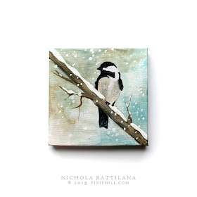 Wee winter bird, acrylic on canvas - Nichola Battilana