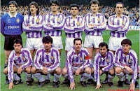 REAL VALLADOLID DEPORTIVO - Valladolid, España - Temporada 1989-90 - Lozano, Moreno, Caminero, Alberto, Gonzalo, Ramón; Moya, Lemos, Minguela, Patri y Jankovic - BARCELONA 1 (Bakero), REAL VALLADOLID 0 - 21/01/1990 - Liga de 1ª División, jornada 20 - Barcelona, Nou Camp