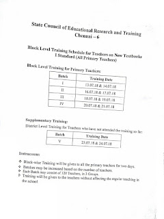 Two Days BRC Level Training for All Primary & Upper Primary Teachers on New Textbooks 1st & 6th Std