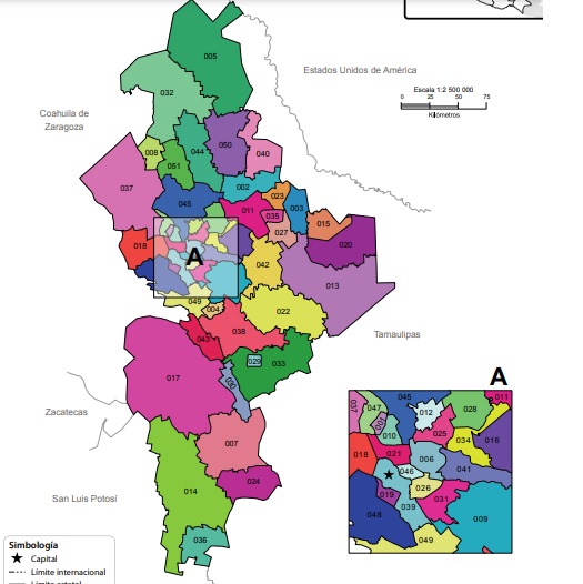 Mapa de Estado de Nuevo León con Municipios y División Política a Color