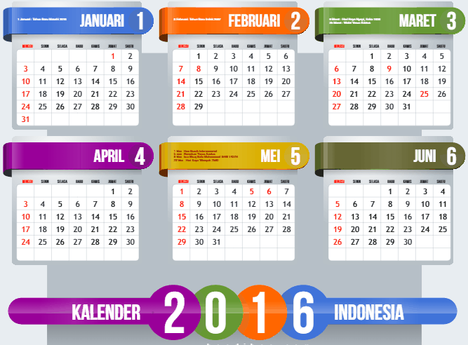 Desain Kalender 2016 dan Tanggal Hijriyah Format CDR