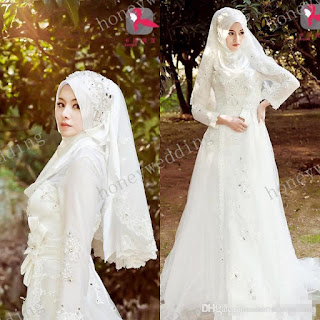 gaun pengantin putih hijab