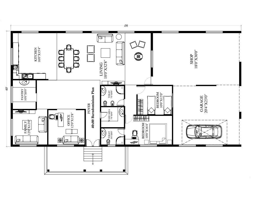 40x80 Barndominium Plan